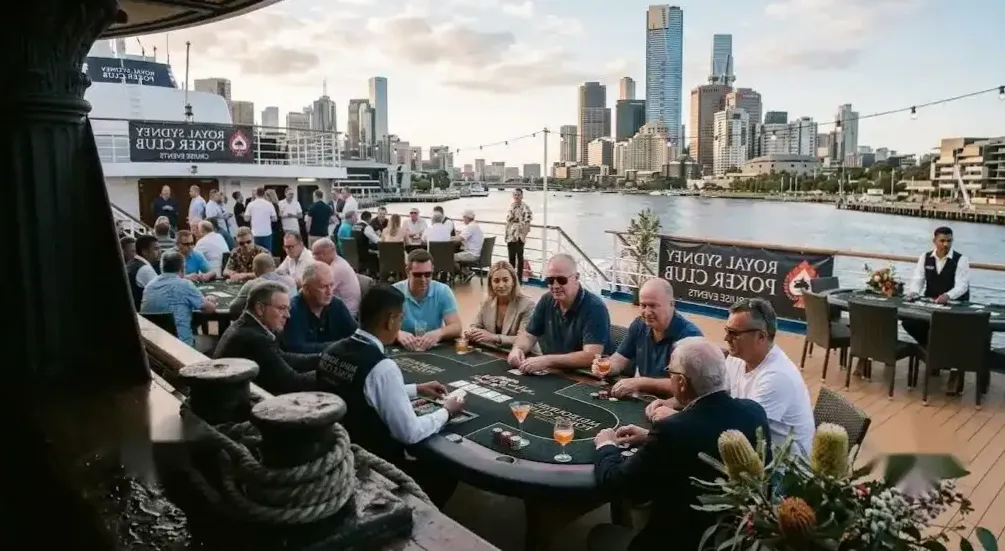 Tournament clock on screen behind a dealing table