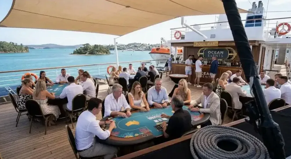 Tournament tables mid-flight on the casino deck